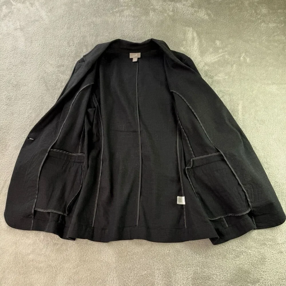 J. Jill Linen Blend Black Blazer Women's PS One Button Relaxed Stretch Pockets